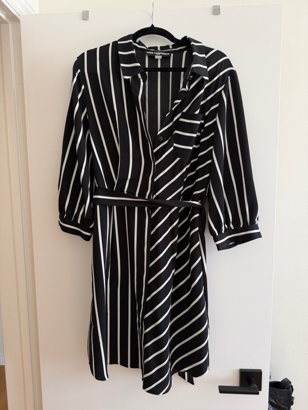 Karl Lagerfeld Black and White Striped Midi Shirt Dress